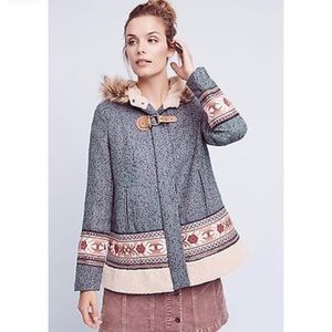 Anthropologie Embroidered Shearling Coat